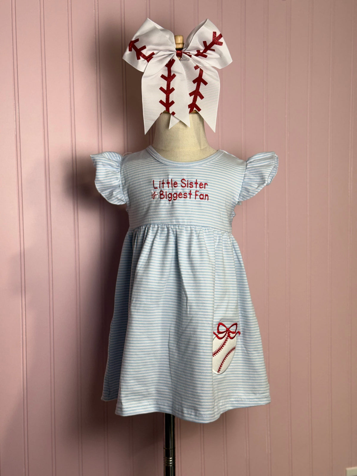 Baseball Sister Seersucker Dress | Customizable