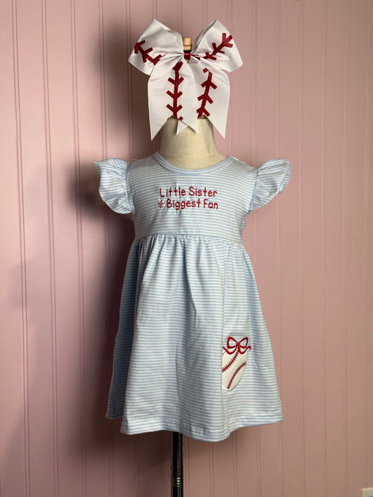 Baseball Sister Seersucker Dress | Customizable