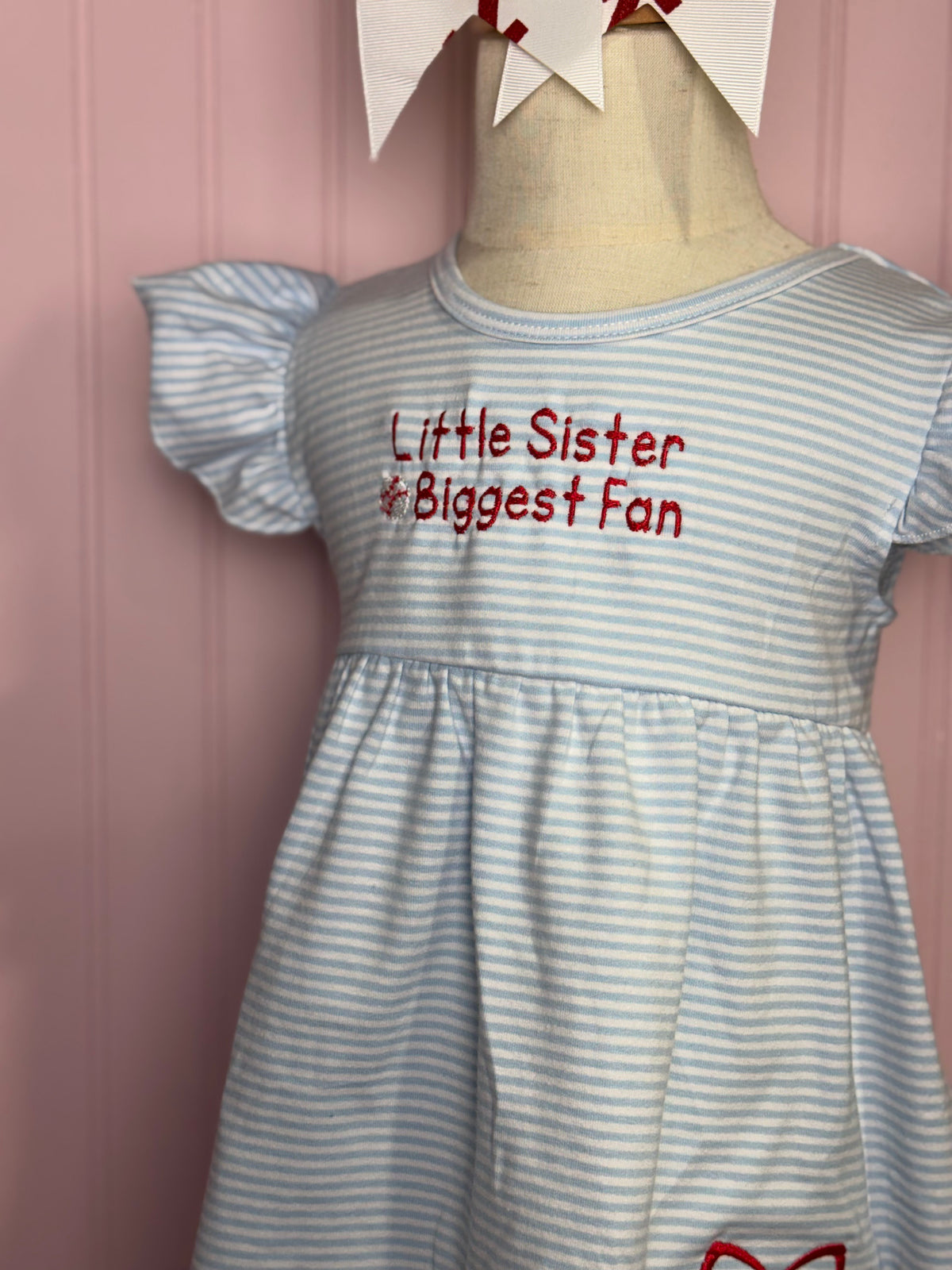 Baseball Sister Seersucker Dress | Customizable